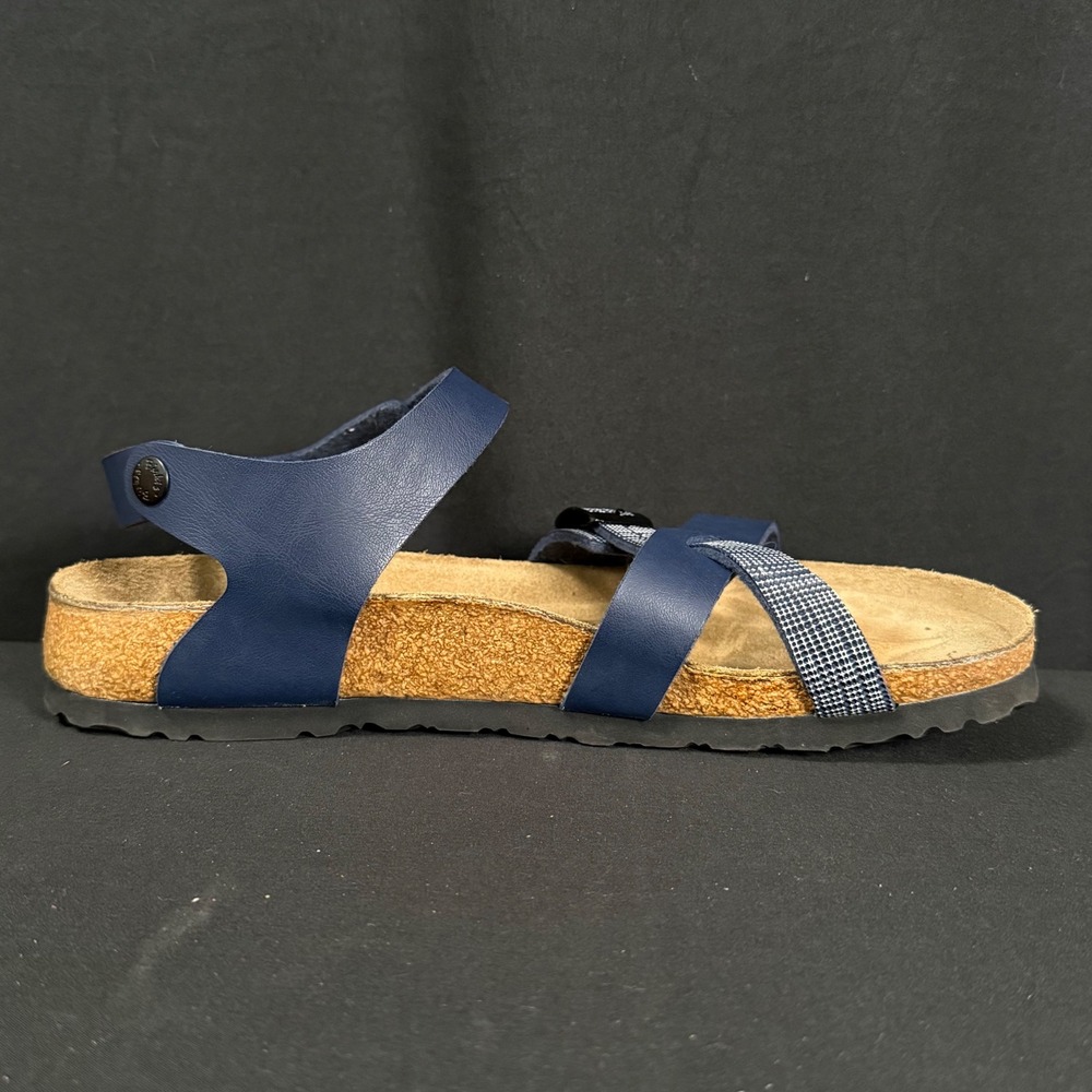 Birki's Birkenstock Lillie Navy Blue Plaid Strappy Slingback Sandals Womens 9 - Picture 10 of 14